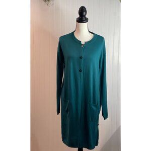 J. Jill Womens Teal Cardigan Sweater M Polyester Wool Blend With Pockets